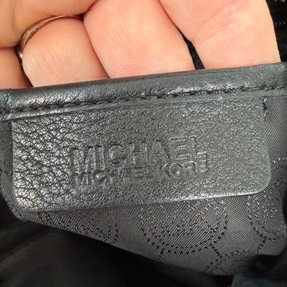 Michael Kors Fulton Black Leather Hobo Shoulder Bag Gold MK Logo - Picture 10 of 16